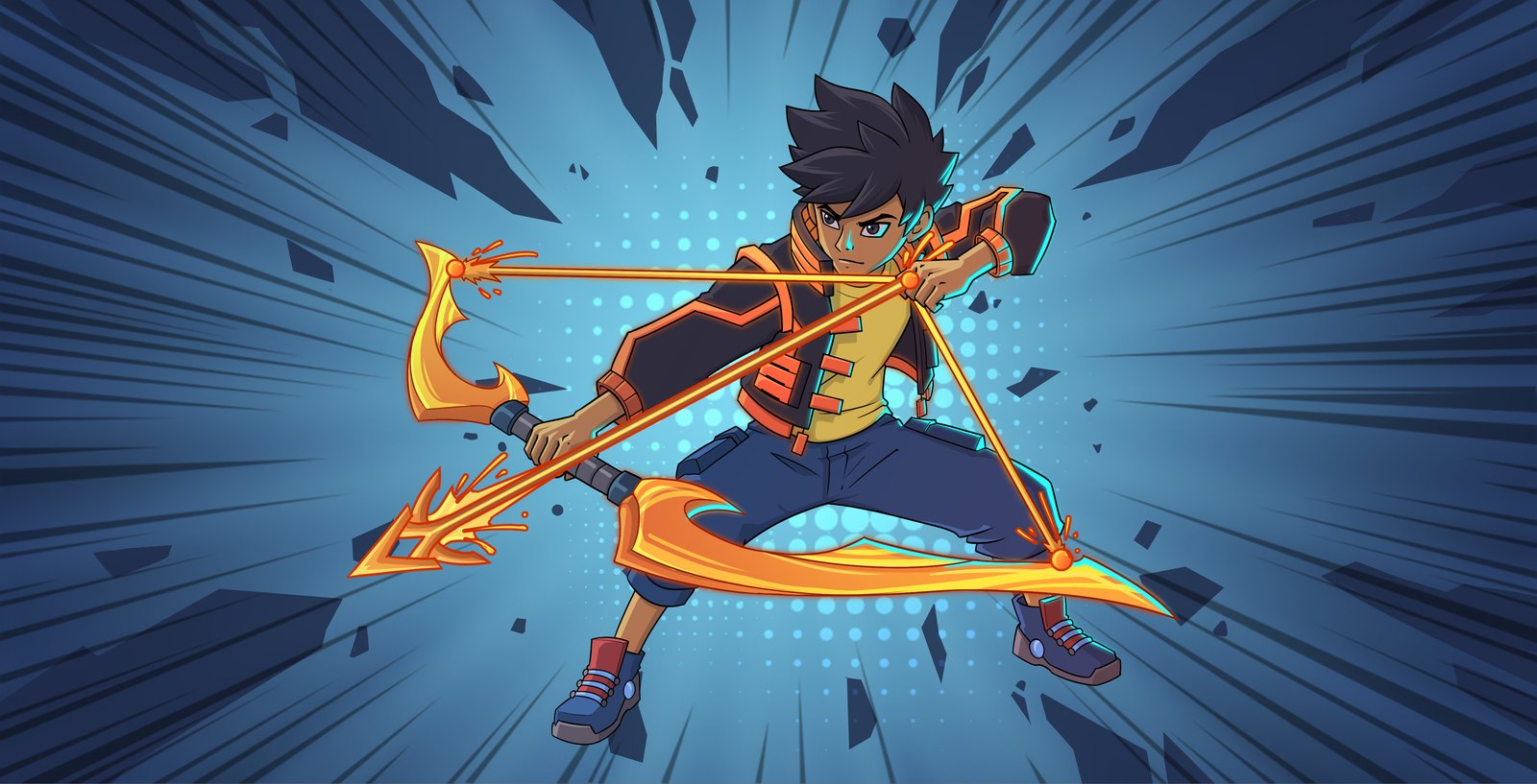 Alleymental character art by Gameshlok Studio: protagonist wielding a stylized bow, from the 2D Metroidvania set in modern India.